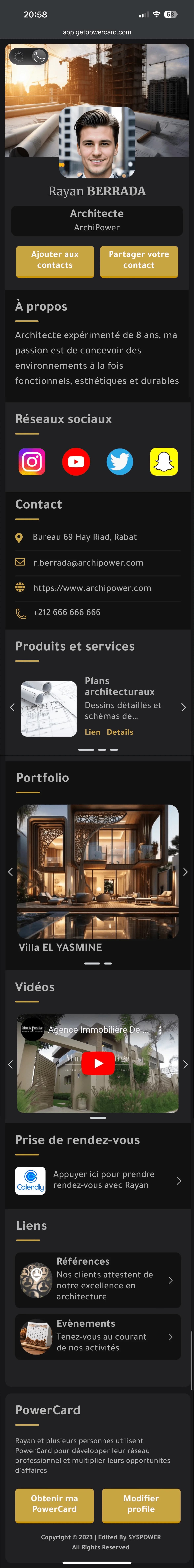 Profil PowerCard sur smartphone